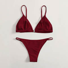 Wine Red Sexy Bikini Sets 2023 Beach Equipment Triangle Swimsuit Women PQ922