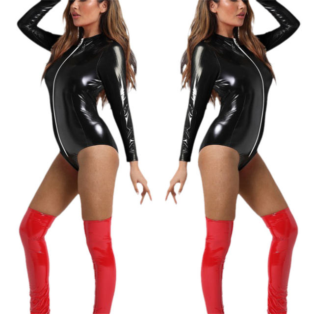 Sexy PVC Bodysuit For Catwoman Faux Leather Teddies Lingerie PQ532