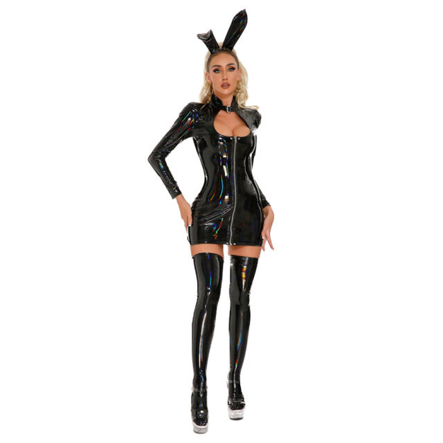 Symphony Sexy Mini Dresses Faux Leather Dress Woman Club Wear PQ6902