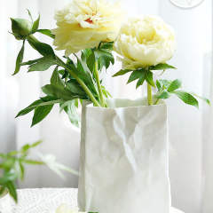 Pleated Paper Bag Ceramic Vase Home Ornaments Handmade Table Decoration PQ38007
