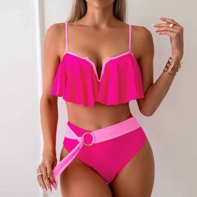 Color-blocked Swimsuit Dopamine Nylon Bikini Women Wholesale Swimwear PQ2401