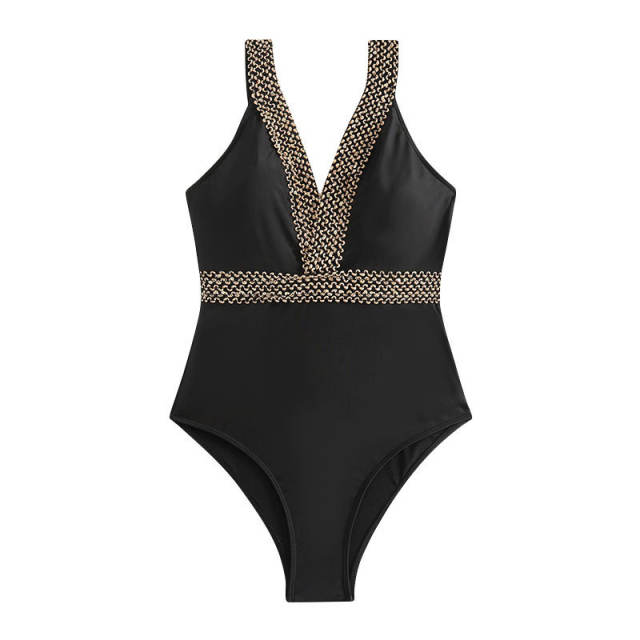 Wholesale V-neck Retro Beach Wear Vintage One Piece Swimsuit PQ38010