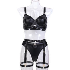 Steampunk PU Bra Sets Women Wholesale Faux Leather Lingerie PQ3362