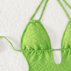 Wholesale Solid Color Swimwear V-neck Beach Wear Halter One Piece Swimsuit PQ235285
