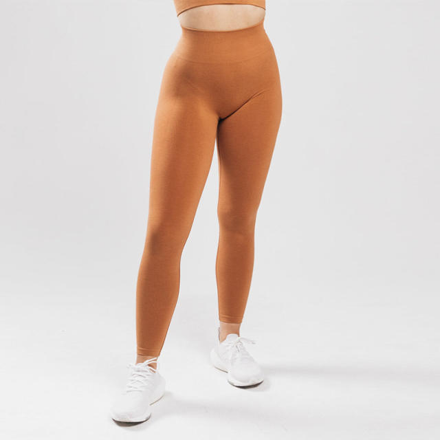 Seamless Bubble Butt Yoga Pants High Waist Solid Color Sport Leggings PQ4701