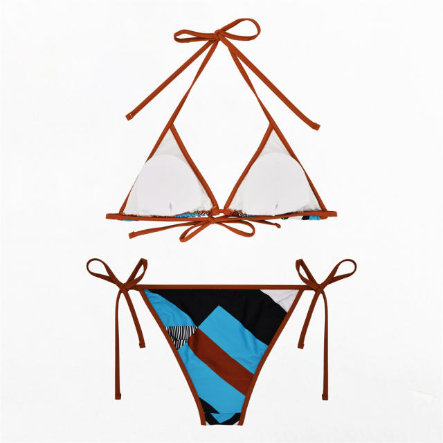 Geometric Print Triangle Bikini Two Pieces Swimsuit for Women PQ4052