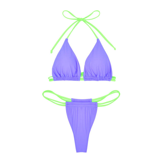 Women's Triangle Halter Bikini Micro Swimsuit Low Waist Bather Suit PQ5025