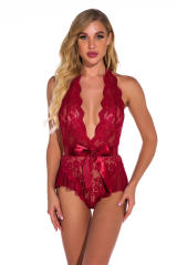 Women Lace Teddies Lingerie Sexy Mesh Night Dress V-neck Sleepwear PQ4016