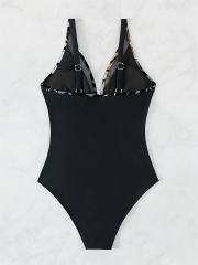 Floral Print Halter One-Piece Swimsuit Retro Swimwear for Women Vintage Bathing Suit PQ5057