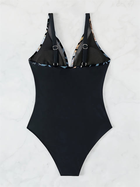 Floral Print Halter One-Piece Swimsuit Retro Swimwear for Women Vintage Bathing Suit PQ5057