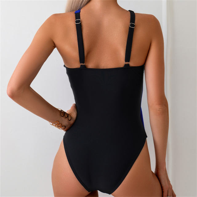 Two-Tone One-Piece Swimsuit for Womens Monokini Halter Swimwear Bathers PQ2402