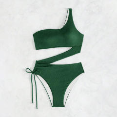 One Shoulder Swimsuit For Women Ribbed Cutout Monokini Bathing Suit PQ2473