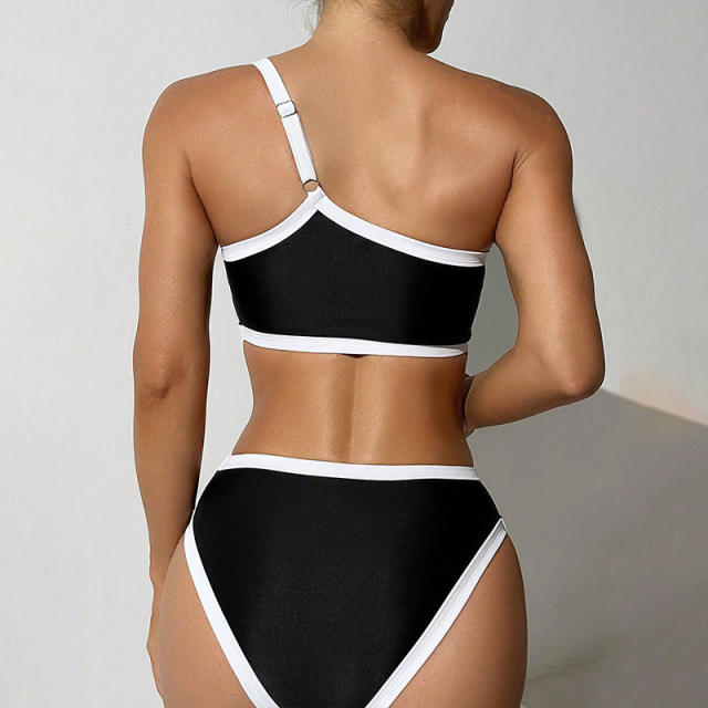 One Shoulder High Waist Bikini Set Bandeau Swimwear for Women PQ2340