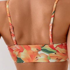 Two Piece Floral Bikini Set, High Waist Bottom with Bow Top PQ1017