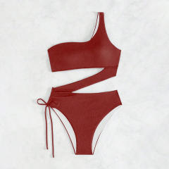 One Shoulder Swimsuit For Women Ribbed Cutout Monokini Bathing Suit PQ2473