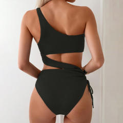 One Shoulder Swimsuit For Women Ribbed Cutout Monokini Bathing Suit PQ2473