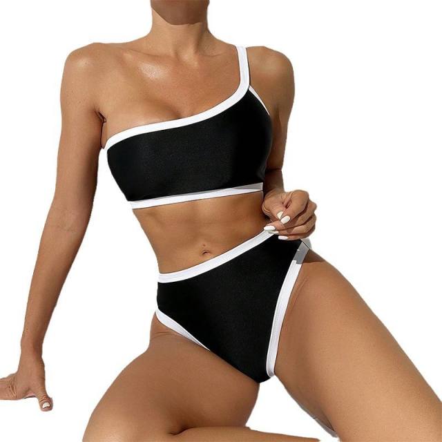 One Shoulder High Waist Bikini Set Bandeau Swimwear for Women PQ2340