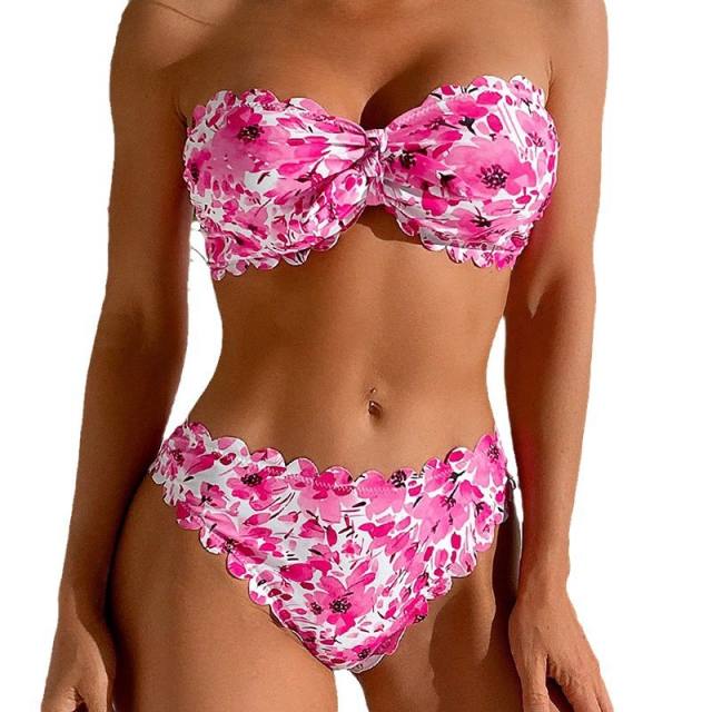 Women's Floral Print Bandeau Bikini Set 2 Piece Swimsuit Female Bathers PQ-KQ8015