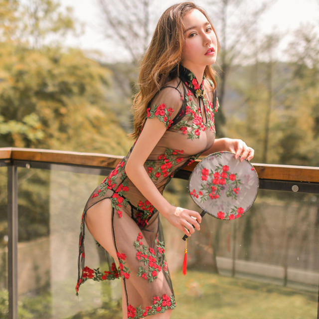 Sexy Cheongsam High Slit Lingerie Nightclub Outfit Retro Cosply Clothing PQ7926
