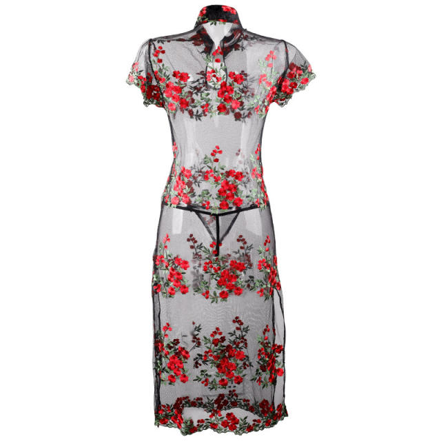 Sexy Cheongsam High Slit Lingerie Nightclub Outfit Retro Cosply Clothing PQ7926