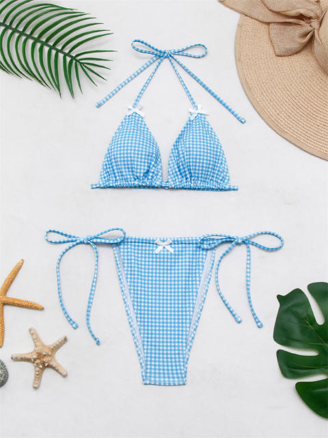 Women's Gingham Triangle Bikini Sexy Low Waist Swimwear Beachwear PQ-B181
