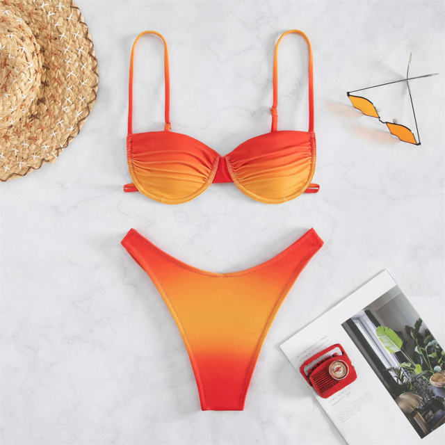 Women's Two-Piece Bikini Set Gradient Swimwear High Waist Bathing Suit PQ3035