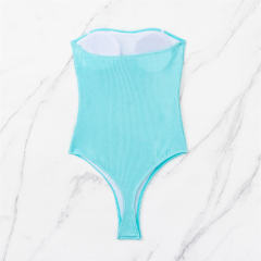 Strapless Cutout Ribbed Swimsuit for Womens Off Shoulder Bathers PQ4007