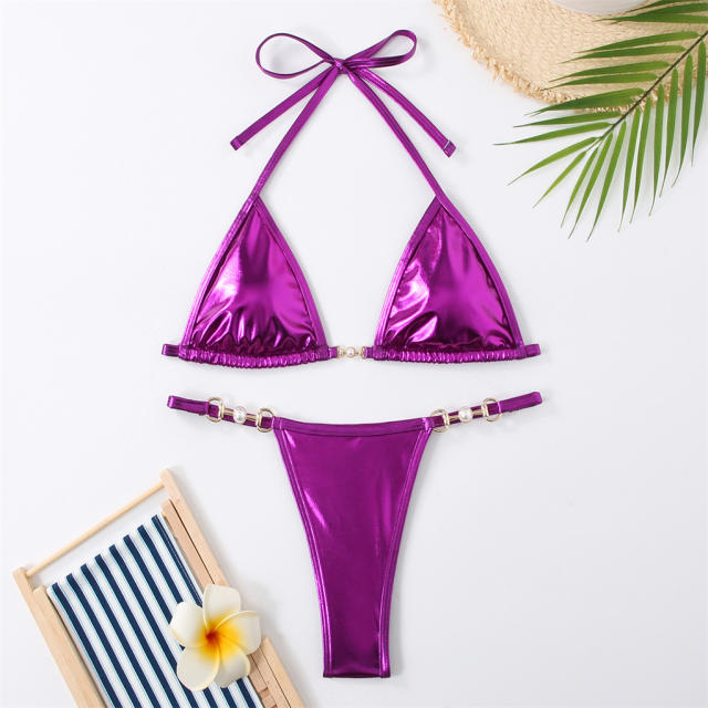 Metallic Red Two-Piece Bikini Set, Sexy Micro Swimwear PQ24008