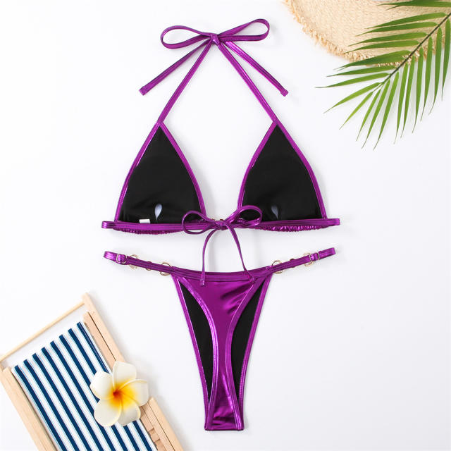 Metallic Red Two-Piece Bikini Set, Sexy Micro Swimwear PQ24008