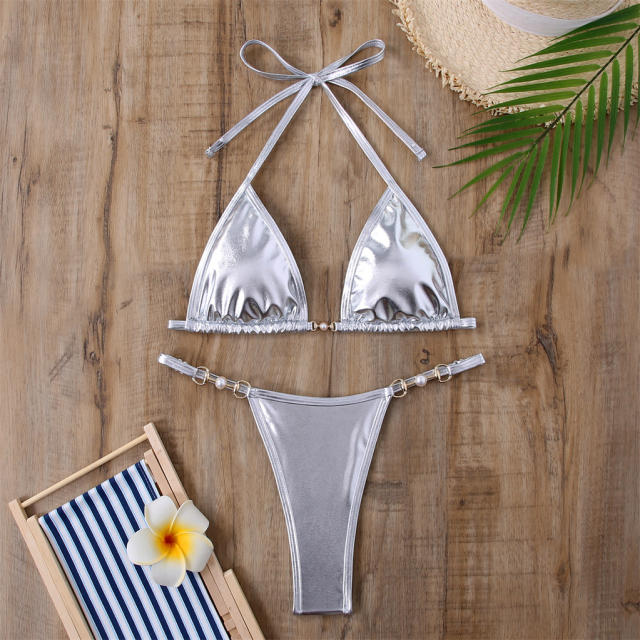 Metallic Red Two-Piece Bikini Set, Sexy Micro Swimwear PQ24008