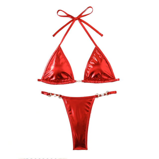 Metallic Red Two-Piece Bikini Set, Sexy Micro Swimwear PQ24008