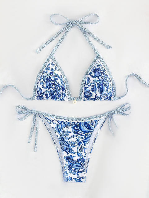 Women's Floral Triangle String Bikini Set, Summer Beach Swimwear PQ24200
