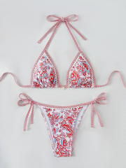 Women's Floral Triangle String Bikini Set, Summer Beach Swimwear PQ24200
