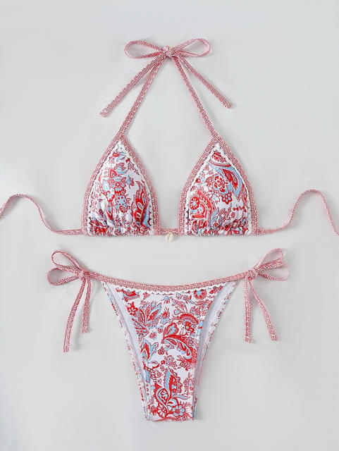 Women's Floral Triangle String Bikini Set, Summer Beach Swimwear PQ24200