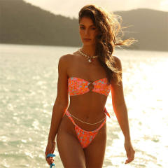 Floral Print Bandeau Bikini Set, Two-Piece Swimsuit with O-Ring Detail PQ24011