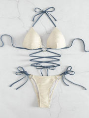 Women's Wrap Bikini Set, Halter Triangle Top Ruched Design Swimwear PQ2391