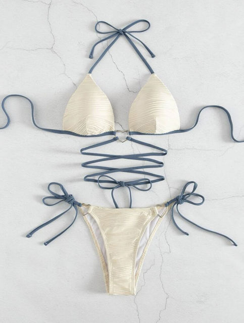 Women's Wrap Bikini Set, Halter Triangle Top Ruched Design Swimwear PQ2391