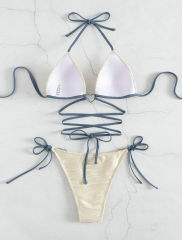 Women's Wrap Bikini Set, Halter Triangle Top Ruched Design Swimwear PQ2391