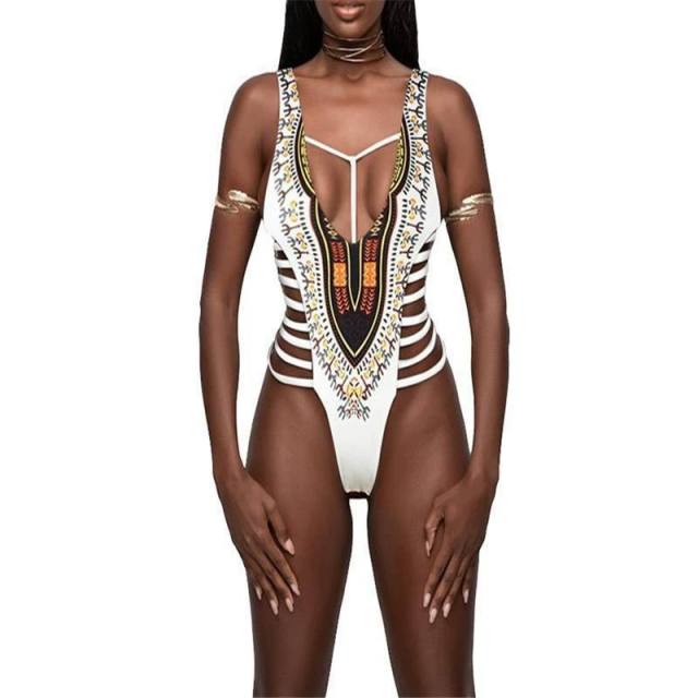 African Print One-Piece Swimsuit, Tribal Pattern Swimwear PQ18026