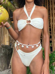 Women's Wrap Bikini Set, Halter Triangle Top Ruched Design Swimwear PQ2391