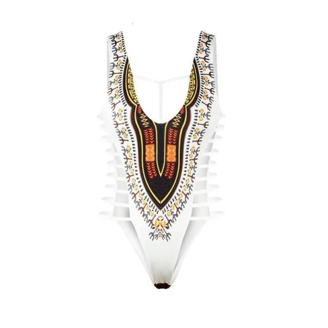 African Print One-Piece Swimsuit, Tribal Pattern Swimwear PQ18026