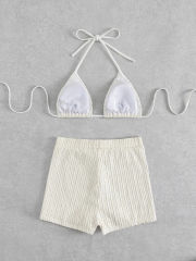 Women's 2 Piece Swimsuit Set, Female High Waist Ribbed Shorts PQ-PC28