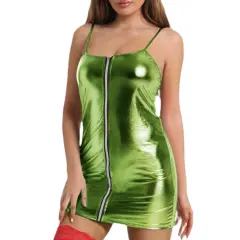 Wholesale Sexy Front Zipper Mini Dress Woman Patent Leather Club Wear PQ896