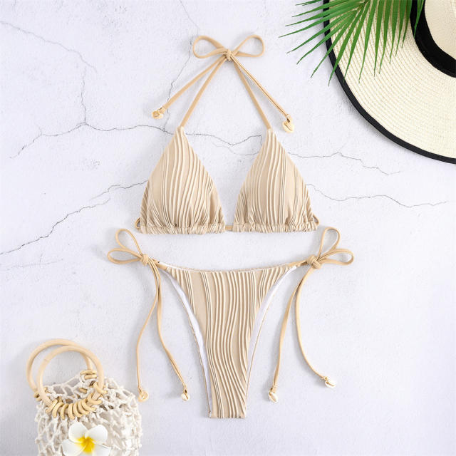 Wholesale Women's Ribbed Triangle Bikini Set, Micro Bathing Suit PQ8940