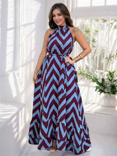 Women Casual Boho Bohemia Dresses Summer Halter Maxi Dress PQ-HD037