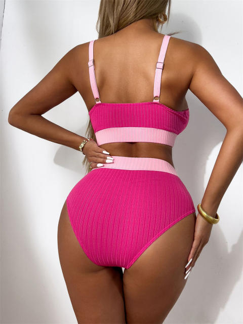 Women's Two Piece Ribbed Swimsuit, Sexy Sport Swimwear PQ24056