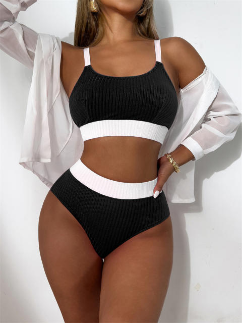 Women's Two Piece Ribbed Swimsuit, Sexy Sport Swimwear PQ24056