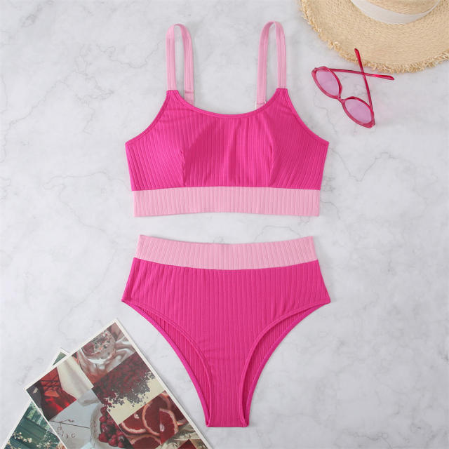 Women's Two Piece Ribbed Swimsuit, Sexy Sport Swimwear PQ24056