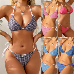 2025 Printed Grid Triangle Bikini for Woman Sexy Bathing Suit PQ25053