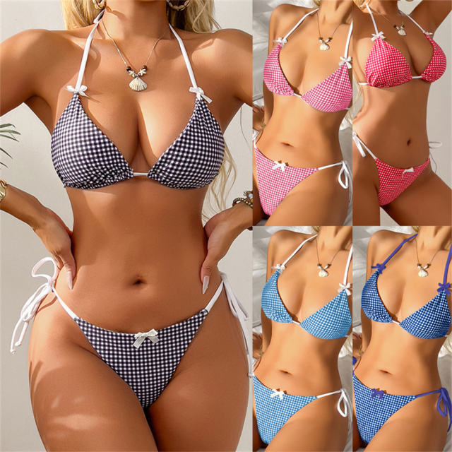 2025 Printed Grid Triangle Bikini for Woman Sexy Bathing Suit PQ25053